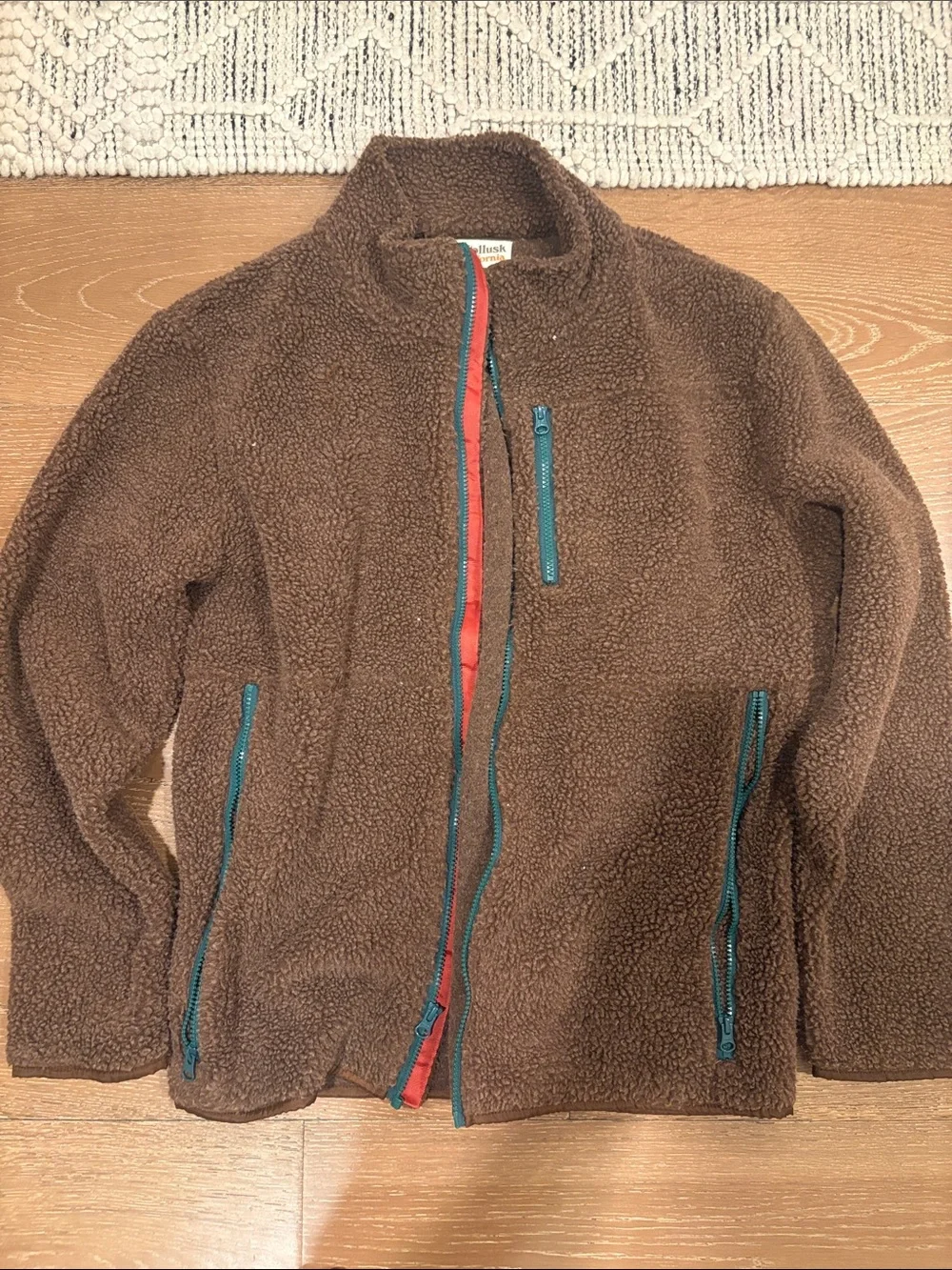 Mollusk Men's Brown Sherpa Jacket with Teal Accent - Lightweight Shirt Jacket
